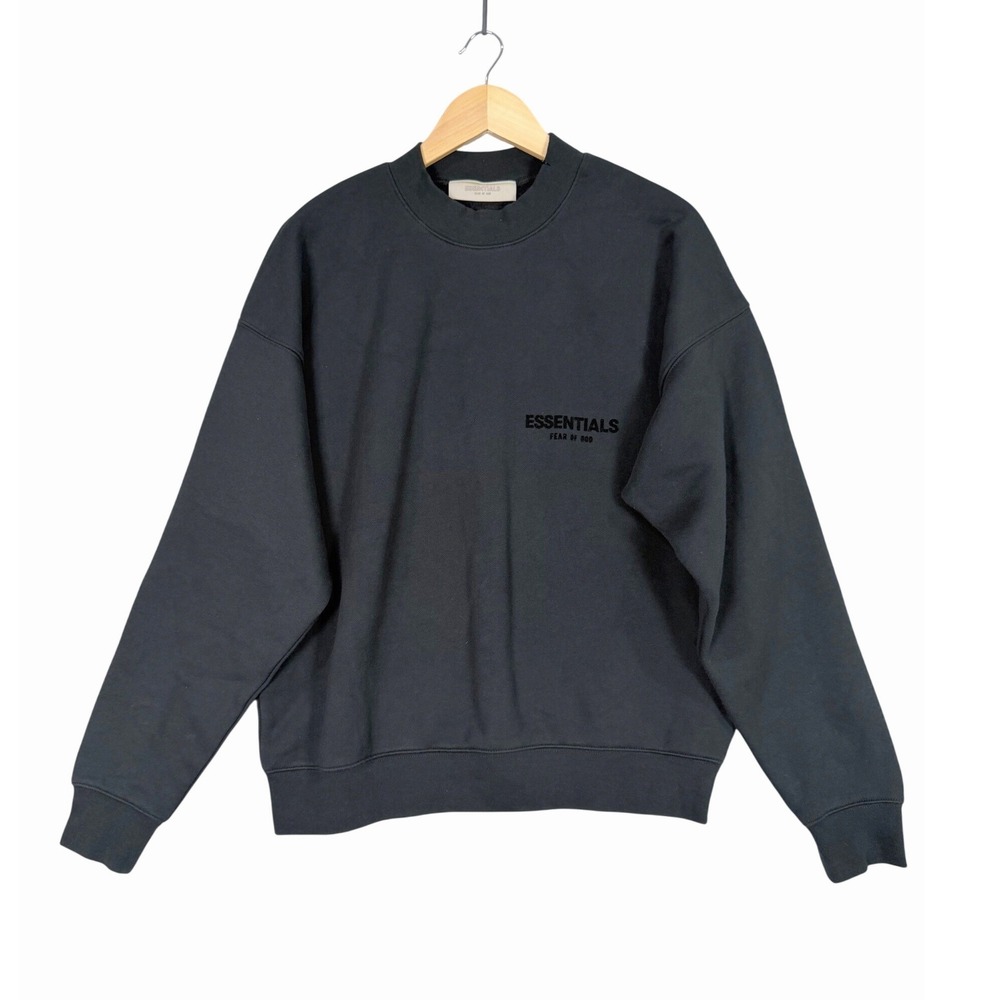 Fear of God Essentials Sweatshirt Mens Size S Black Logo Crewneck Fleece New - Picture 1 of 13